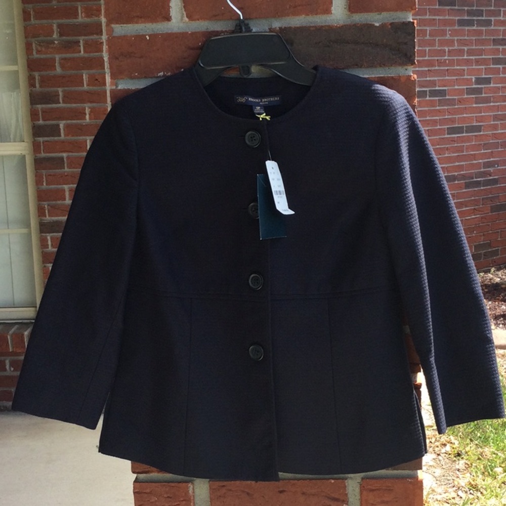 NWT Navy blue Brooks Brothers 3/4 sleeve jacket size 0p